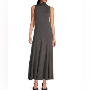 Lilly Sisto Audrey Knit Jersey Mock Neck Sleeveless A-Line Pleated Flounce Maxi